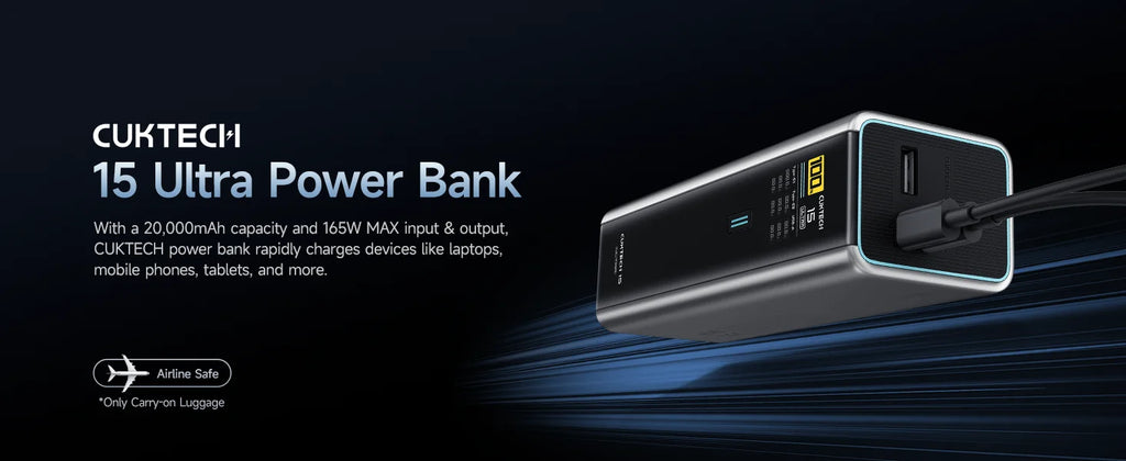 CUKTECH 15 Ultra 20000mAh 140W Laptop Charger 3-Port USB C Charger PD3.1 Fast Charging Battery Pack Smart Power Banks Station