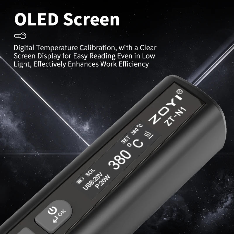 ZT-N1 96W USB Powered Smart Electric Soldering Iron Adjustable Heating Power Rapid Heating Portable OLED Display Pen 5S