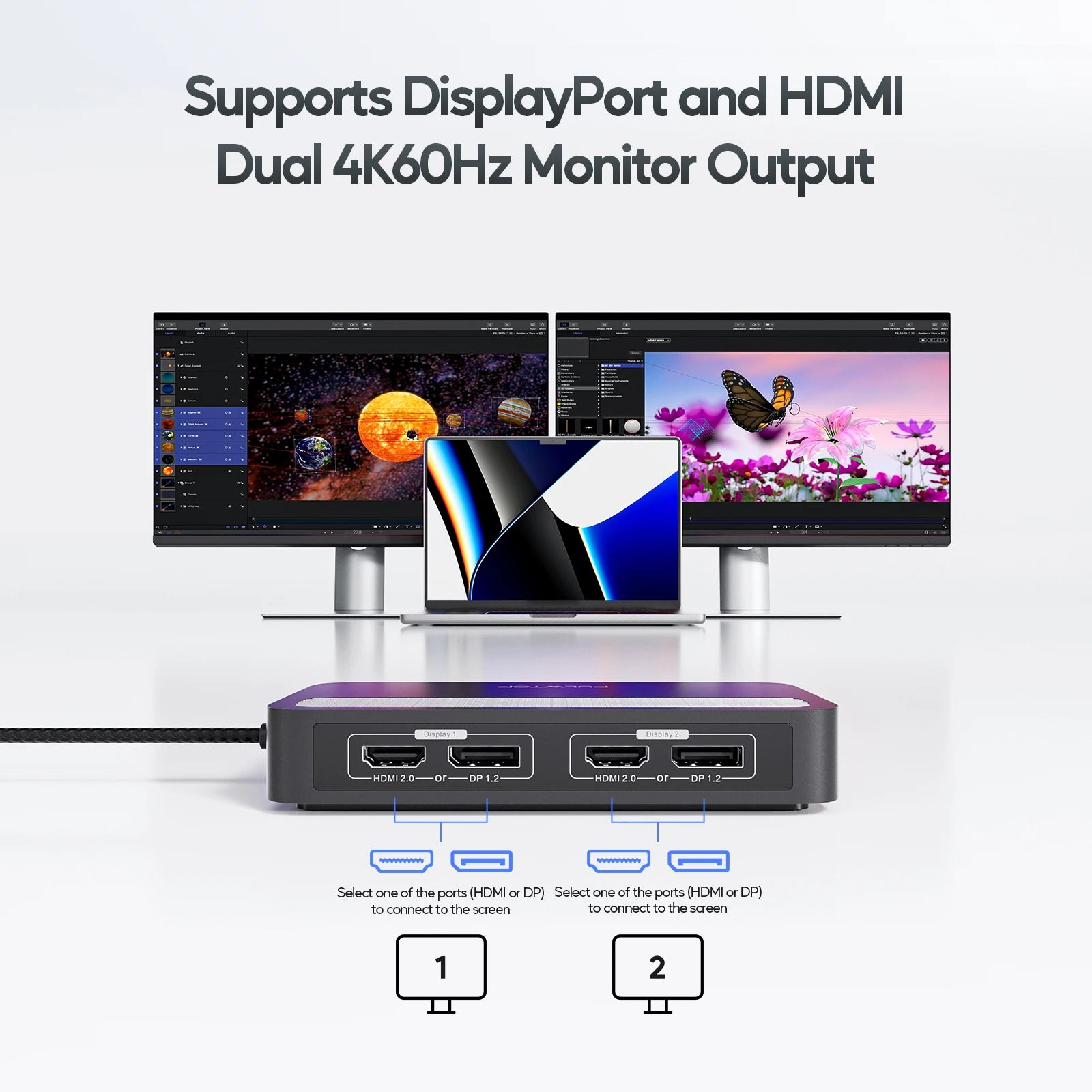 PULWTOP USB C Docking Station Dual 4K60Hz Display for MacBook M1/M2/M3/M4/Windows DisplayPort or HDMI, 2 USB-A 2.0, Ethernet