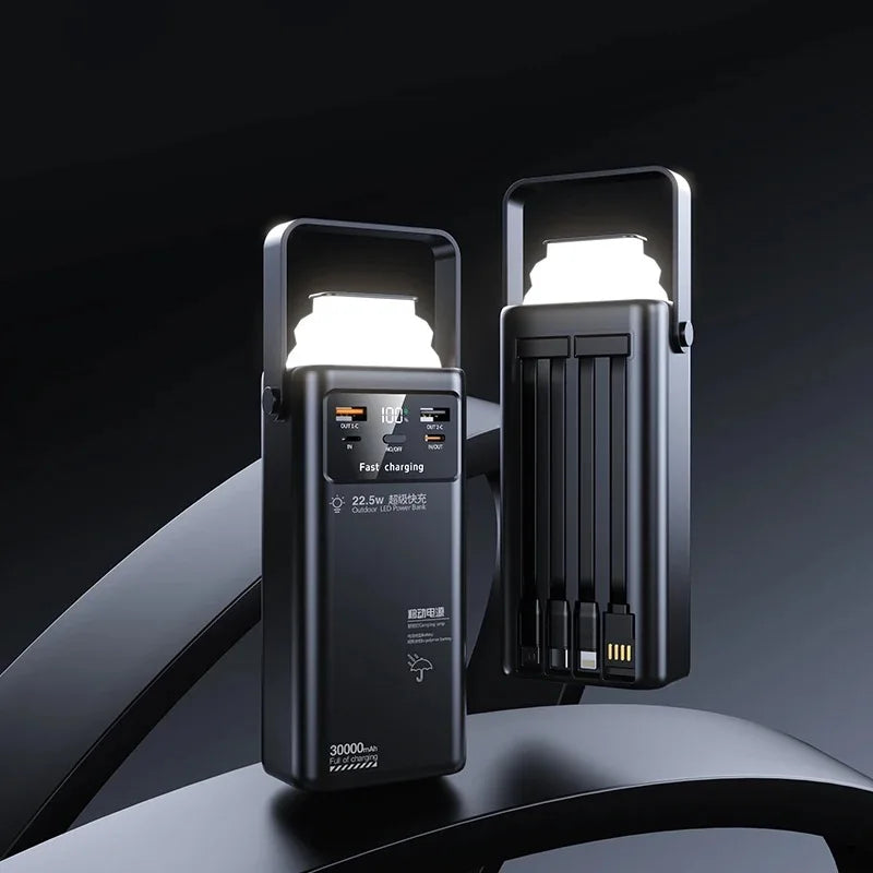 Portable Outdoor Li-Polymer Battery Power Bank 20000mah 20W Fast Charging 2 Cable LED Display Flashlight QC3.0 PD 22.5W Type-C