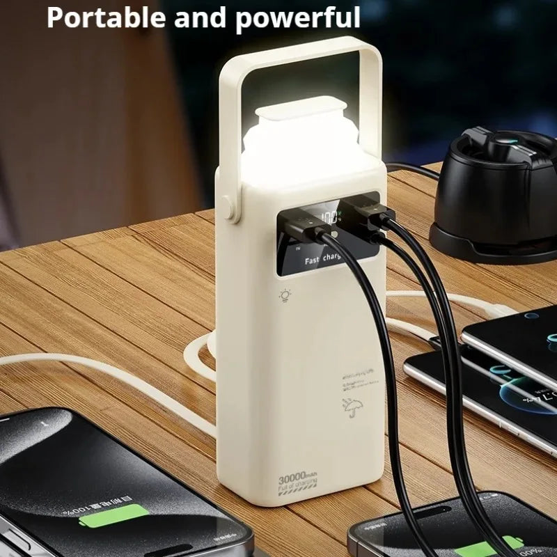 Portable Outdoor Li-Polymer Battery Power Bank 20000mah 20W Fast Charging 2 Cable LED Display Flashlight QC3.0 PD 22.5W Type-C