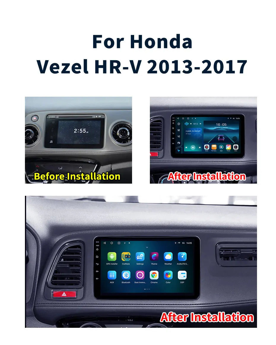 Krando 9" Car Navigation System for Honda HRV HR-V Vezal 2013 - 2019 Android Screen 4G WIFI Online Offline Map Wireless Carplay
