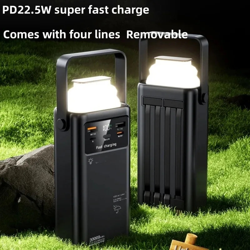 Portable Outdoor Li-Polymer Battery Power Bank 20000mah 20W Fast Charging 2 Cable LED Display Flashlight QC3.0 PD 22.5W Type-C