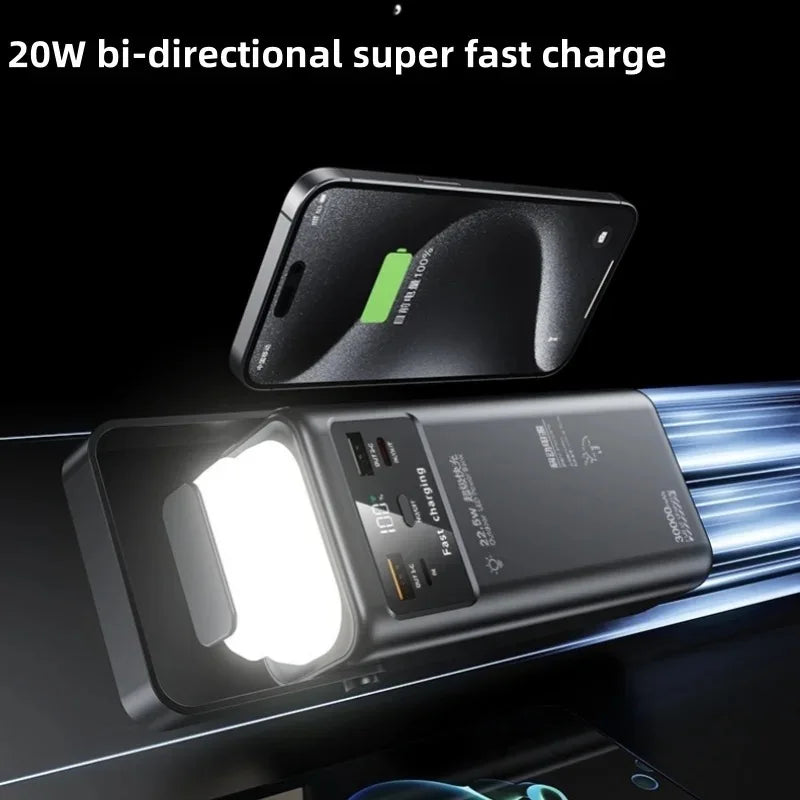 Portable Outdoor Li-Polymer Battery Power Bank 20000mah 20W Fast Charging 2 Cable LED Display Flashlight QC3.0 PD 22.5W Type-C