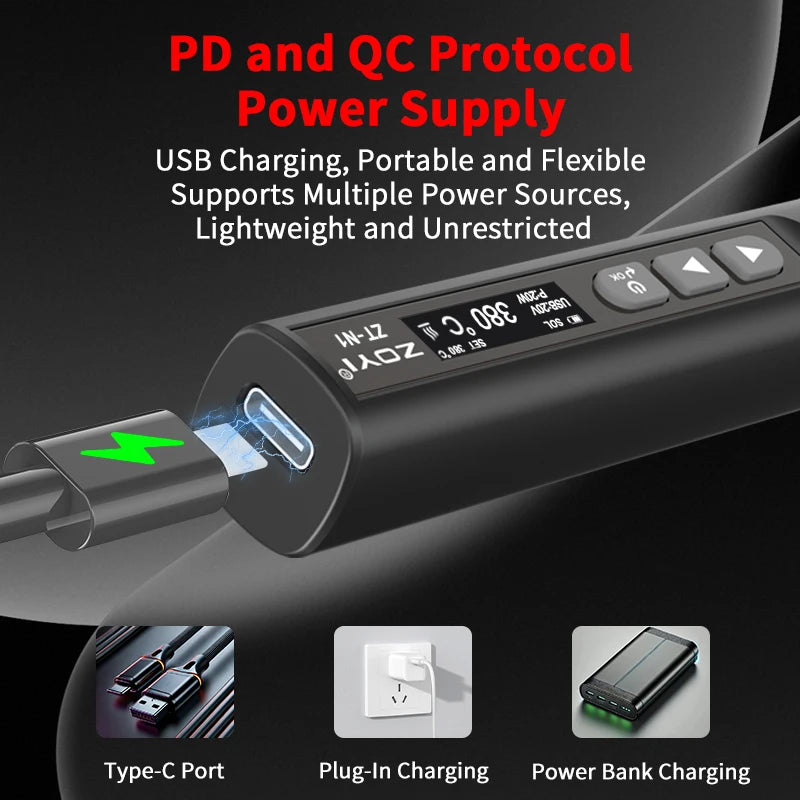 ZT-N1 96W USB Powered Smart Electric Soldering Iron Adjustable Heating Power Rapid Heating Portable OLED Display Pen 5S