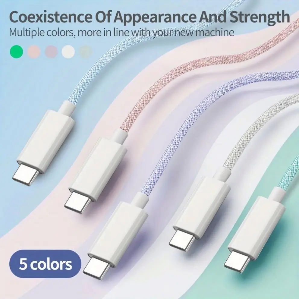 PD 60W Macaron Color Braided USB C to Type C Fast Charging Data Transfer Cable for iPhone 15 Android Phone Laptop Tablet 1M 2M