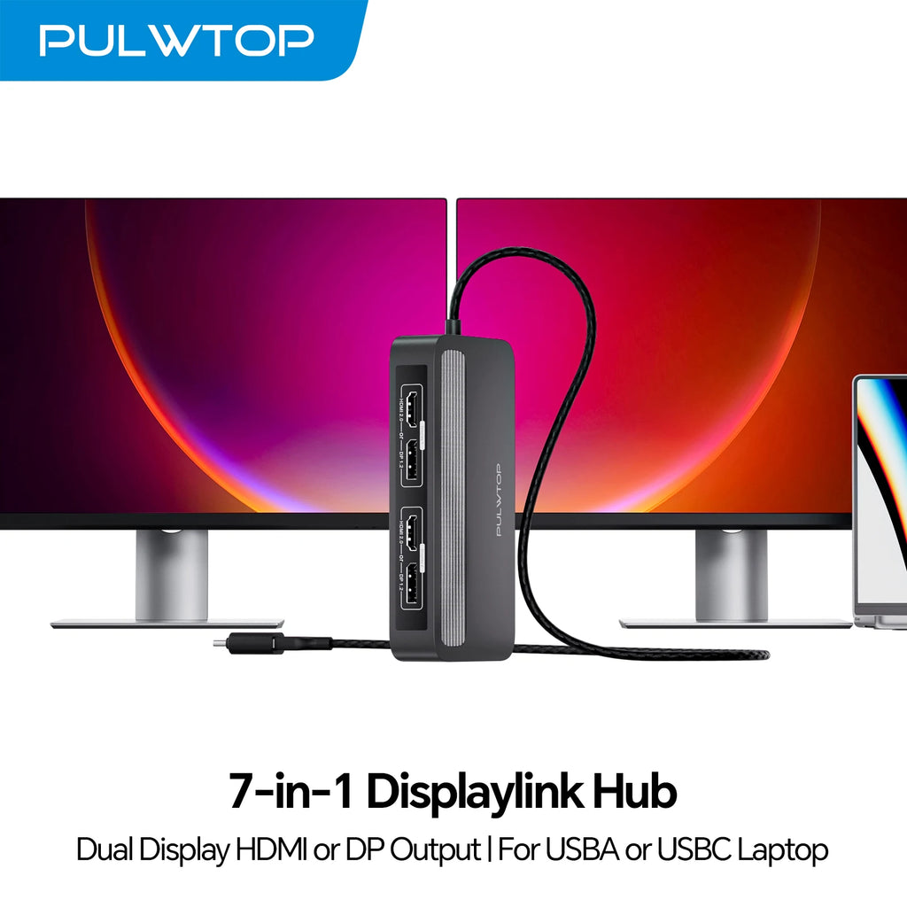 PULWTOP USB C Docking Station Dual 4K60Hz Display for MacBook M1/M2/M3/M4/Windows DisplayPort or HDMI, 2 USB-A 2.0, Ethernet