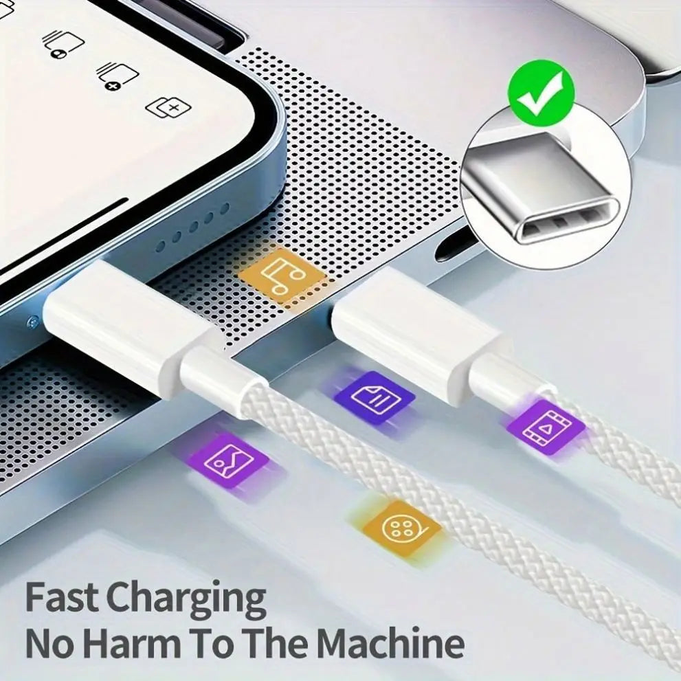 PD 60W Macaron Color Braided USB C to Type C Fast Charging Data Transfer Cable for iPhone 15 Android Phone Laptop Tablet 1M 2M
