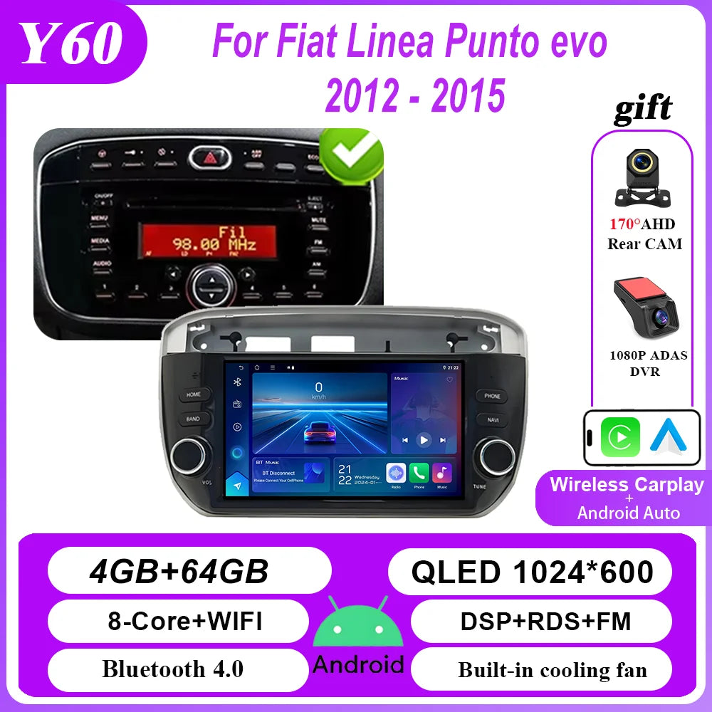 7 ''Android voiture DVD pour Fiat Linea Punto evo 2012 - 2015 Auto GPS Carplay Auto Radio stéréo lecteur multimédia Bluetooth WIFI 4G