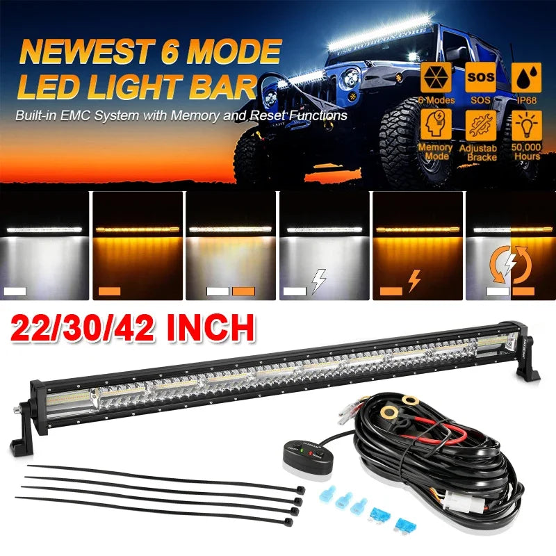 Auxbeam-Barre lumineuse de travail ChlorBeam LED avec fonction mémoire, 6 modes, 22 ", 30", 42 ", camion 514 Up, tout-terrain