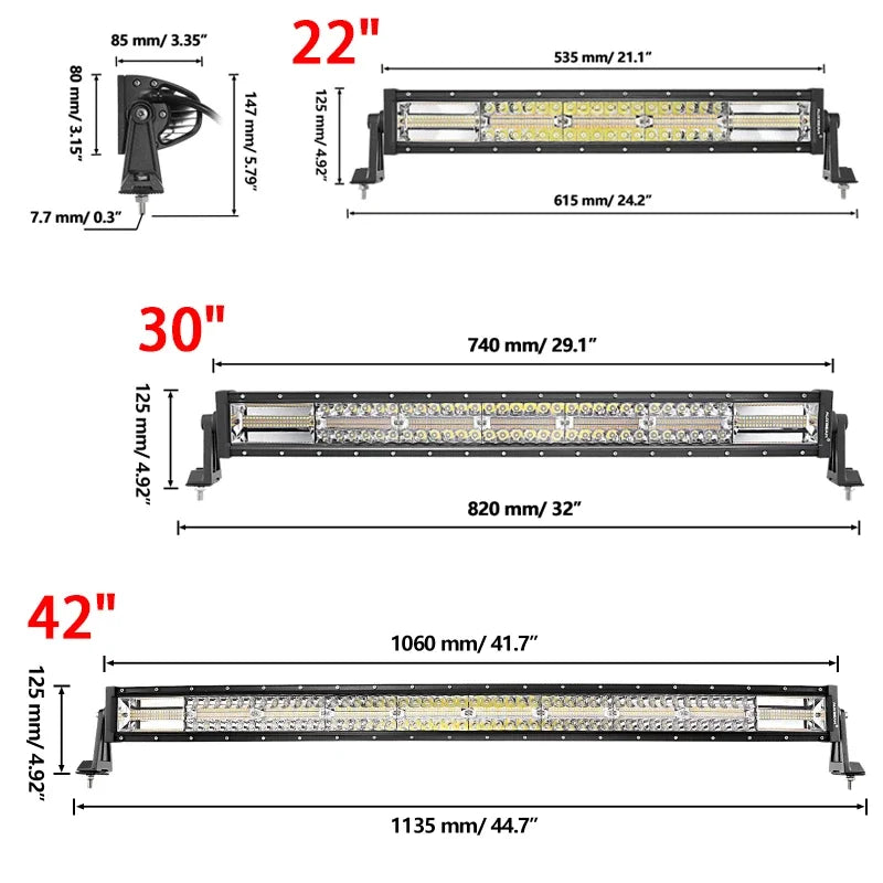 Auxbeam-Barre lumineuse de travail ChlorBeam LED avec fonction mémoire, 6 modes, 22 ", 30", 42 ", camion 514 Up, tout-terrain