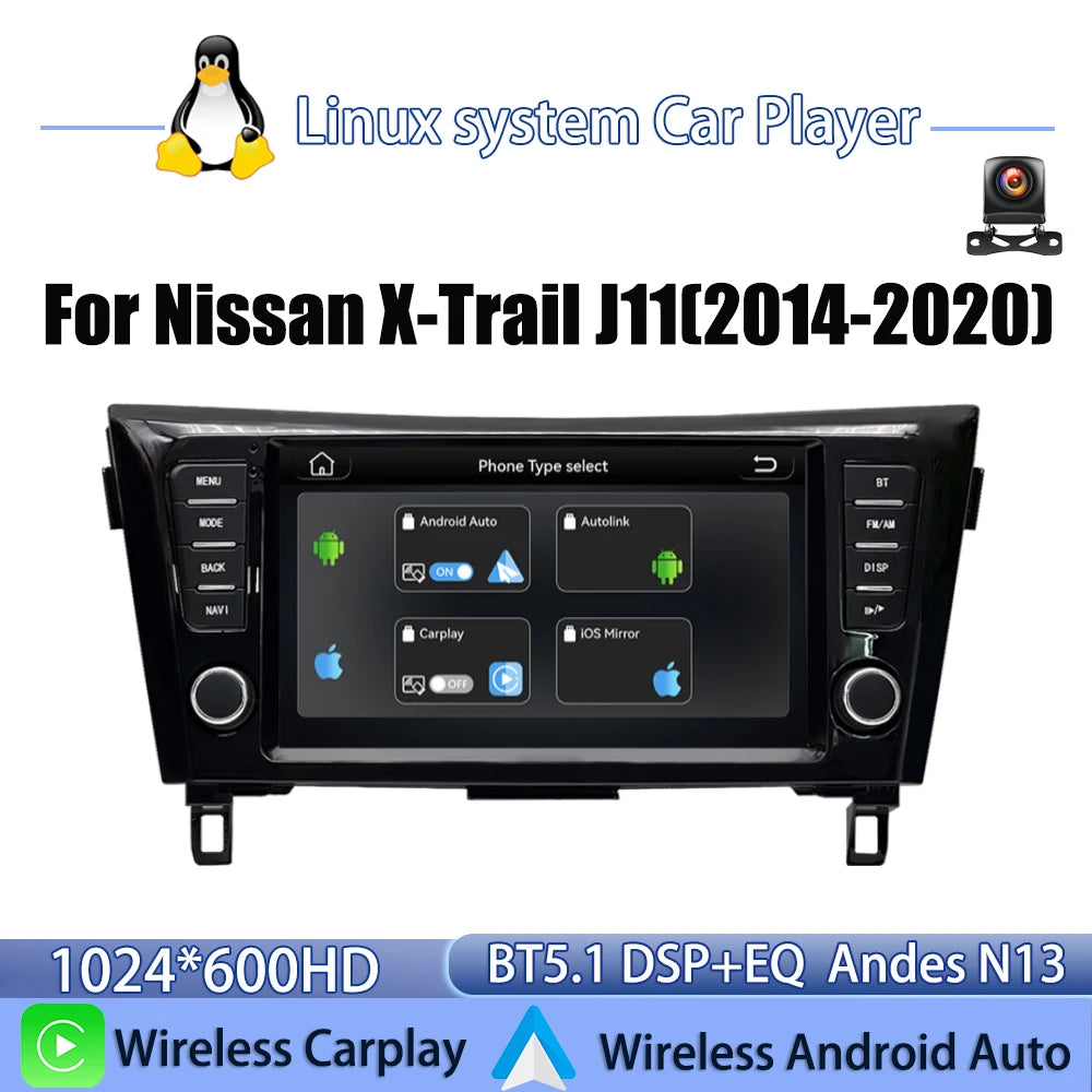 Pour Nissan X-Trail J11 Qashqai 2014 - 2020 Navi 2026 Nouveau système Linux Sans fil CarPlay FM Musique Vidéo Lecteurs multimédias Caméras