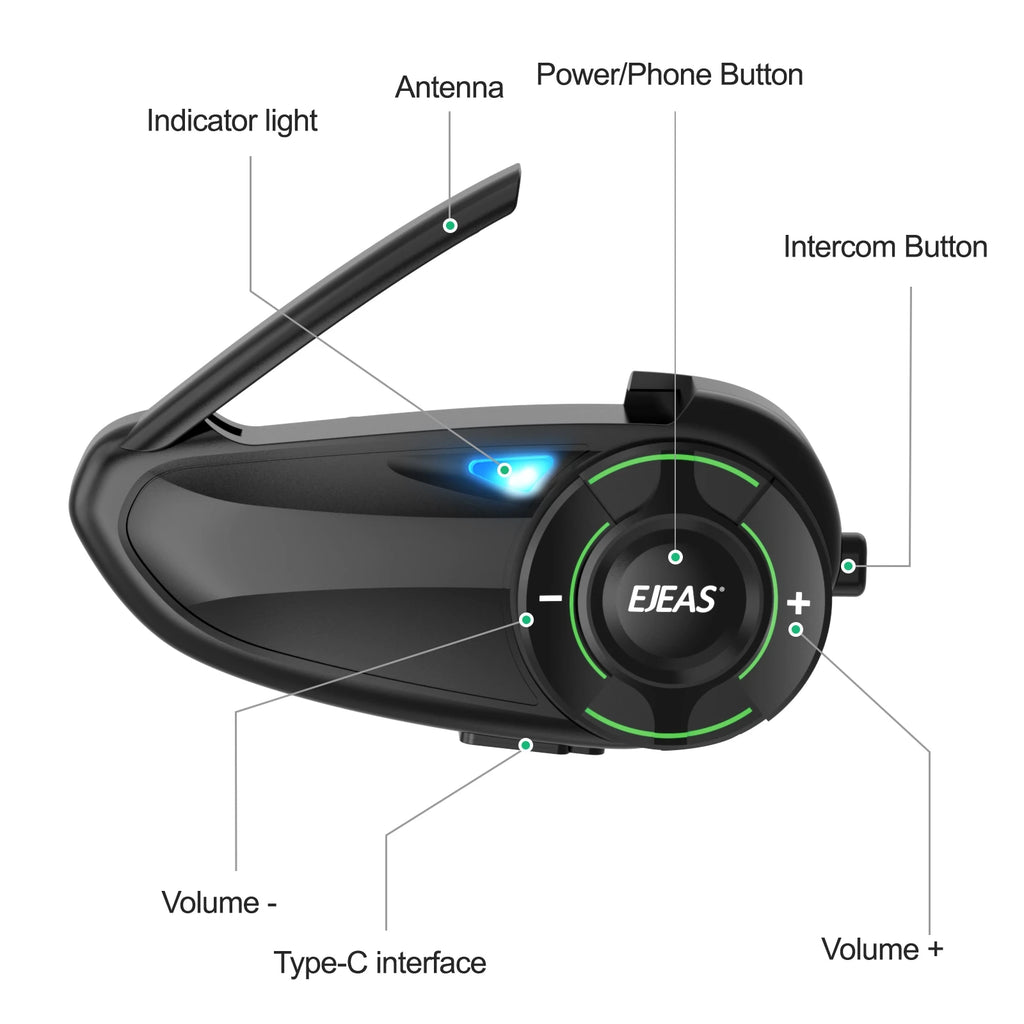 EJEAS Q8 Interphone en maille pour moto avec talkie-walkie à distance EUC Interphone Bluetooth casque pour 6 coureurs avec Bluetooth 5.1