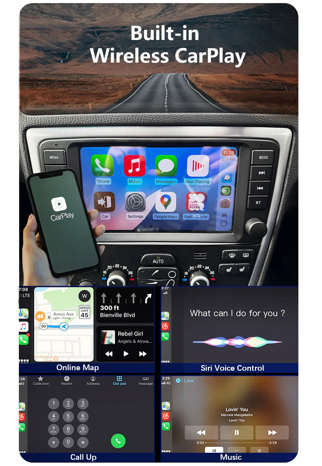 CHSTEK autoradio Carplay Android 13 pour Volvo XC70 V70 S60 S40 V40 2005 2006 2007 2008 2009 Navigation stéréo multimédia WIFI 4G