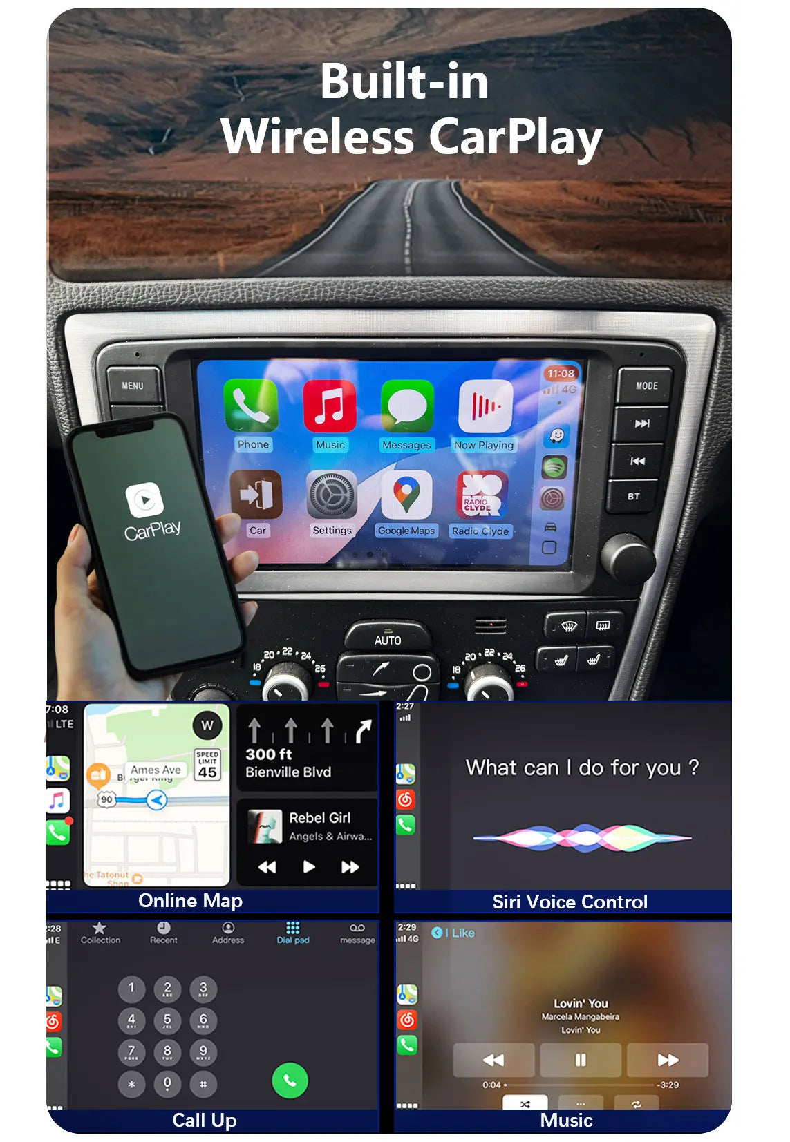 CHSTEK autoradio Carplay Android 13 pour Volvo XC70 V70 S60 S40 V40 2005 2006 2007 2008 2009 Navigation stéréo multimédia WIFI 4G