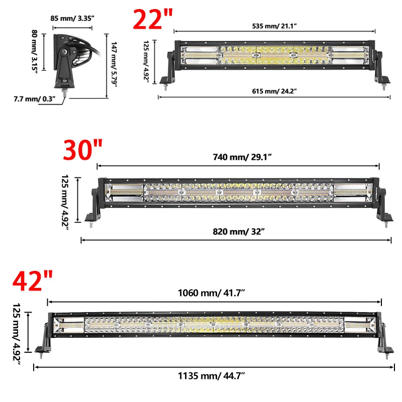 Auxbeam-Barre lumineuse de travail ChlorBeam LED avec fonction mémoire, 6 modes, 22 ", 30", 42 ", camion 514 Up, tout-terrain