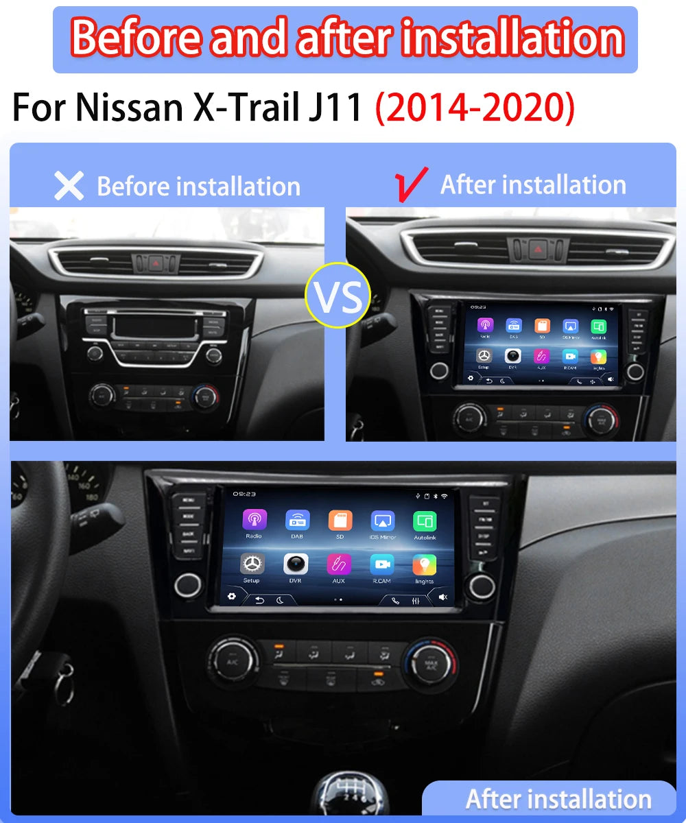 Pour Nissan X-Trail J11 Qashqai 2014 - 2020 Navi 2026 Nouveau système Linux Sans fil CarPlay FM Musique Vidéo Lecteurs multimédias Caméras