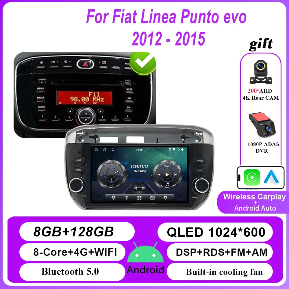 7 ''Android voiture DVD pour Fiat Linea Punto evo 2012 - 2015 Auto GPS Carplay Auto Radio stéréo lecteur multimédia Bluetooth WIFI 4G