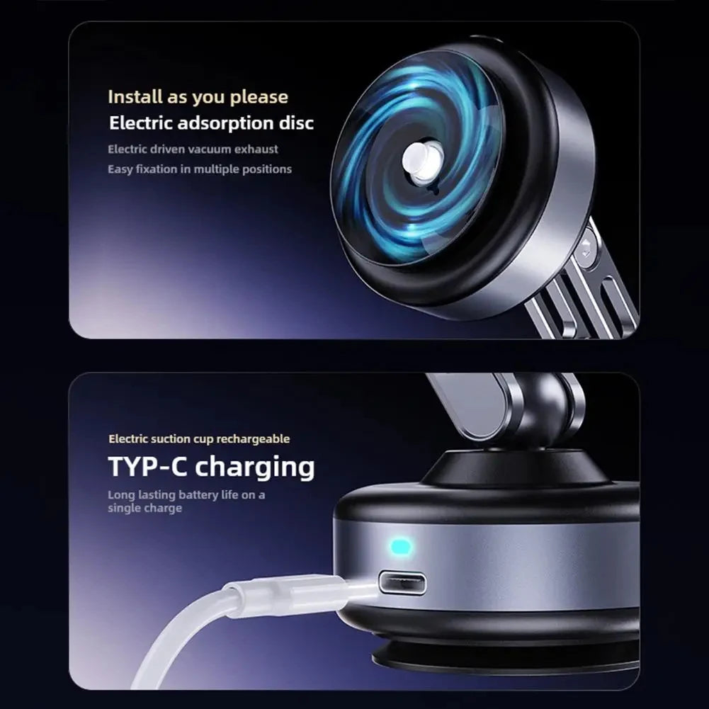 Support de téléphone magnétique pour voiture, ventouse rotative et pliable en alliage d'aluminium, support d'adsorption électrique sous vide, nouveauté 2025