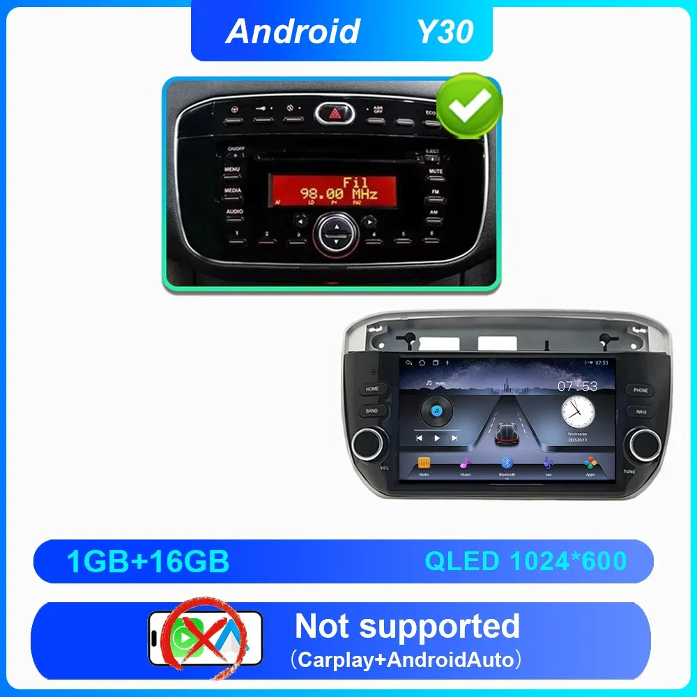 7 ''Android 15 Autoradio pour Fiat Linea Punto evo 2012-2015 GPS WIFI Carplay Auto 4G Radio stéréo lecteur multimédia Bluetooth