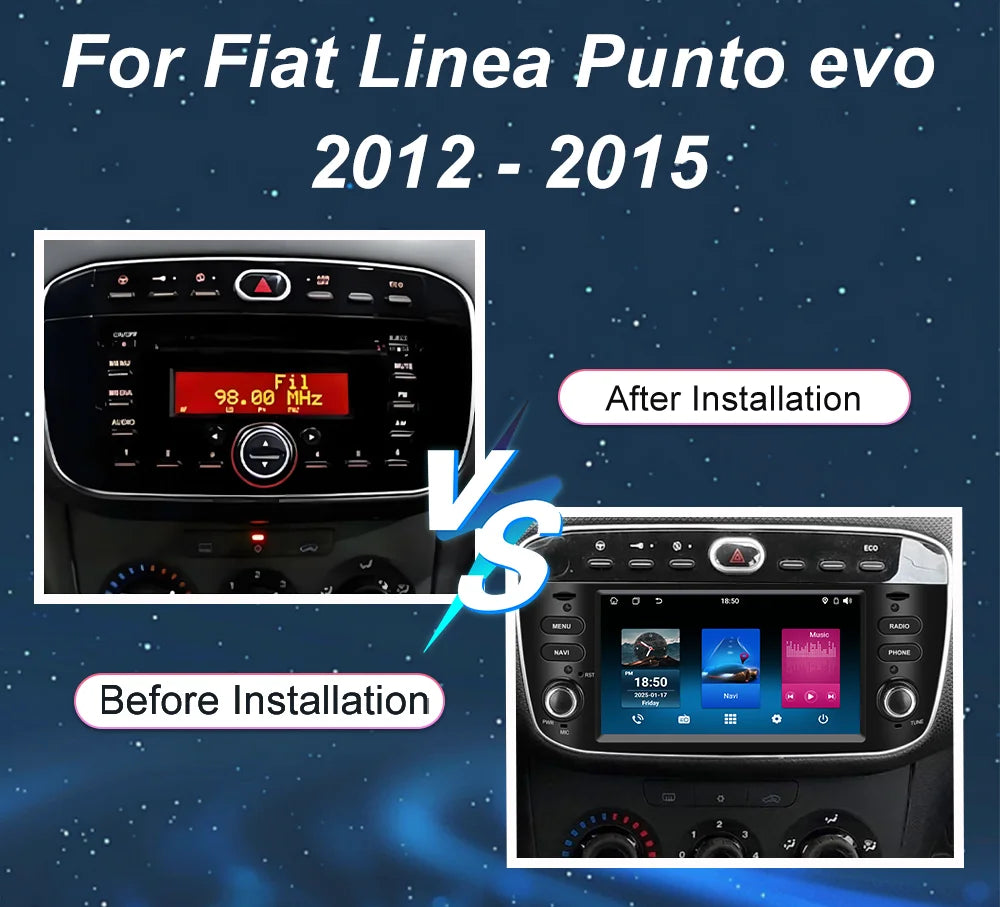 7 ''Android 15 Autoradio pour Fiat Linea Punto evo 2012-2015 GPS WIFI Carplay Auto 4G Radio stéréo lecteur multimédia Bluetooth