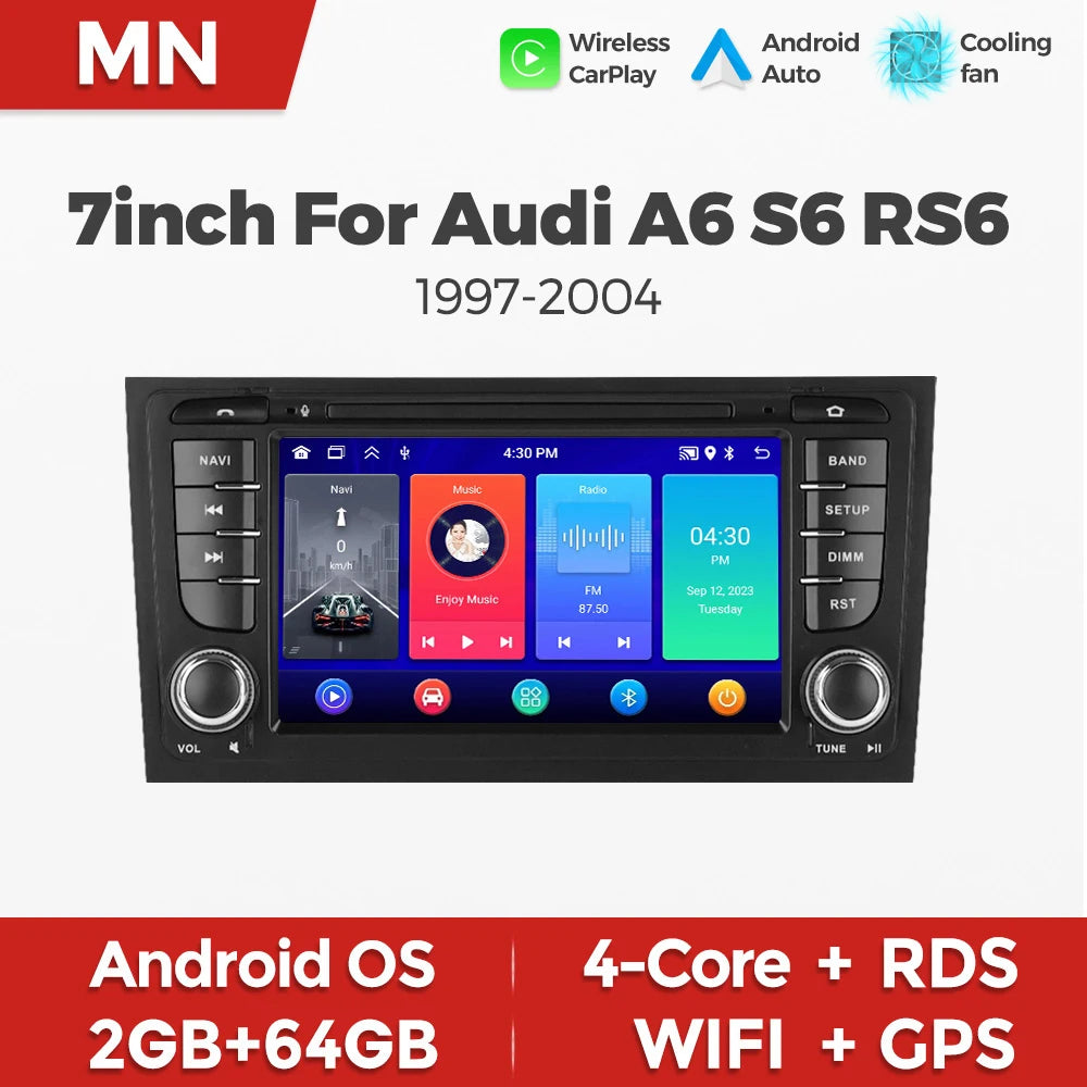 Autoradio Android 15 64G pour Audi A6 S6 RS6 Allroad C5 1997-2004, Carplay, système audio intelligent multimédia central