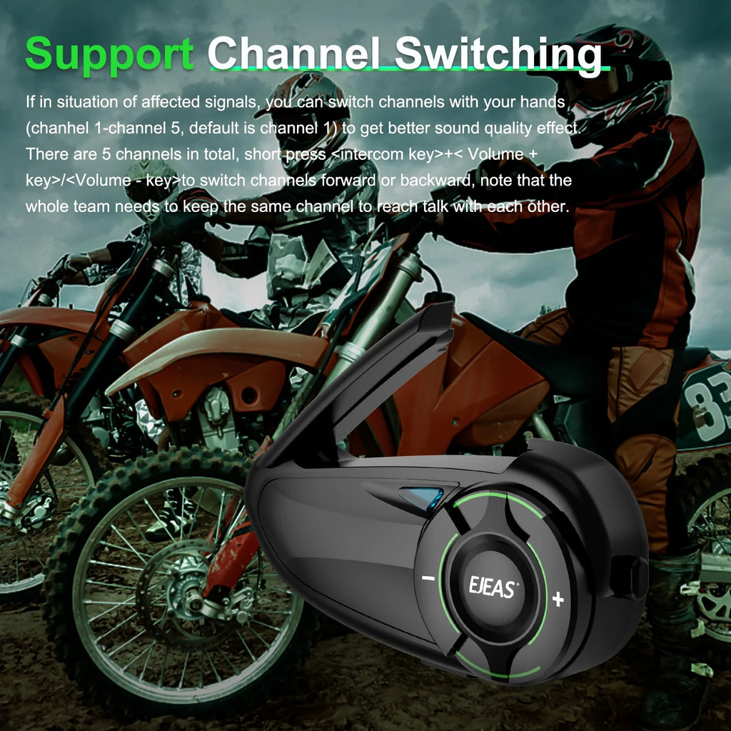 EJEAS Q8 Interphone en maille pour moto avec talkie-walkie à distance EUC Interphone Bluetooth casque pour 6 coureurs avec Bluetooth 5.1