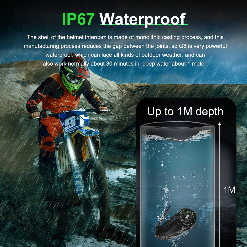 EJEAS Q8 Interphone en maille pour moto avec talkie-walkie à distance EUC Interphone Bluetooth casque pour 6 coureurs avec Bluetooth 5.1