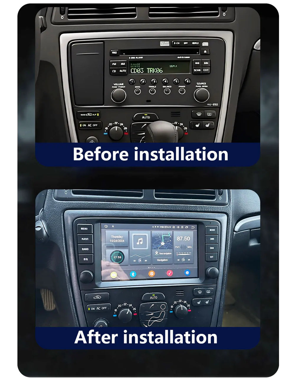 CHSTEK autoradio Carplay Android 13 pour Volvo XC70 V70 S60 S40 V40 2005 2006 2007 2008 2009 Navigation stéréo multimédia WIFI 4G