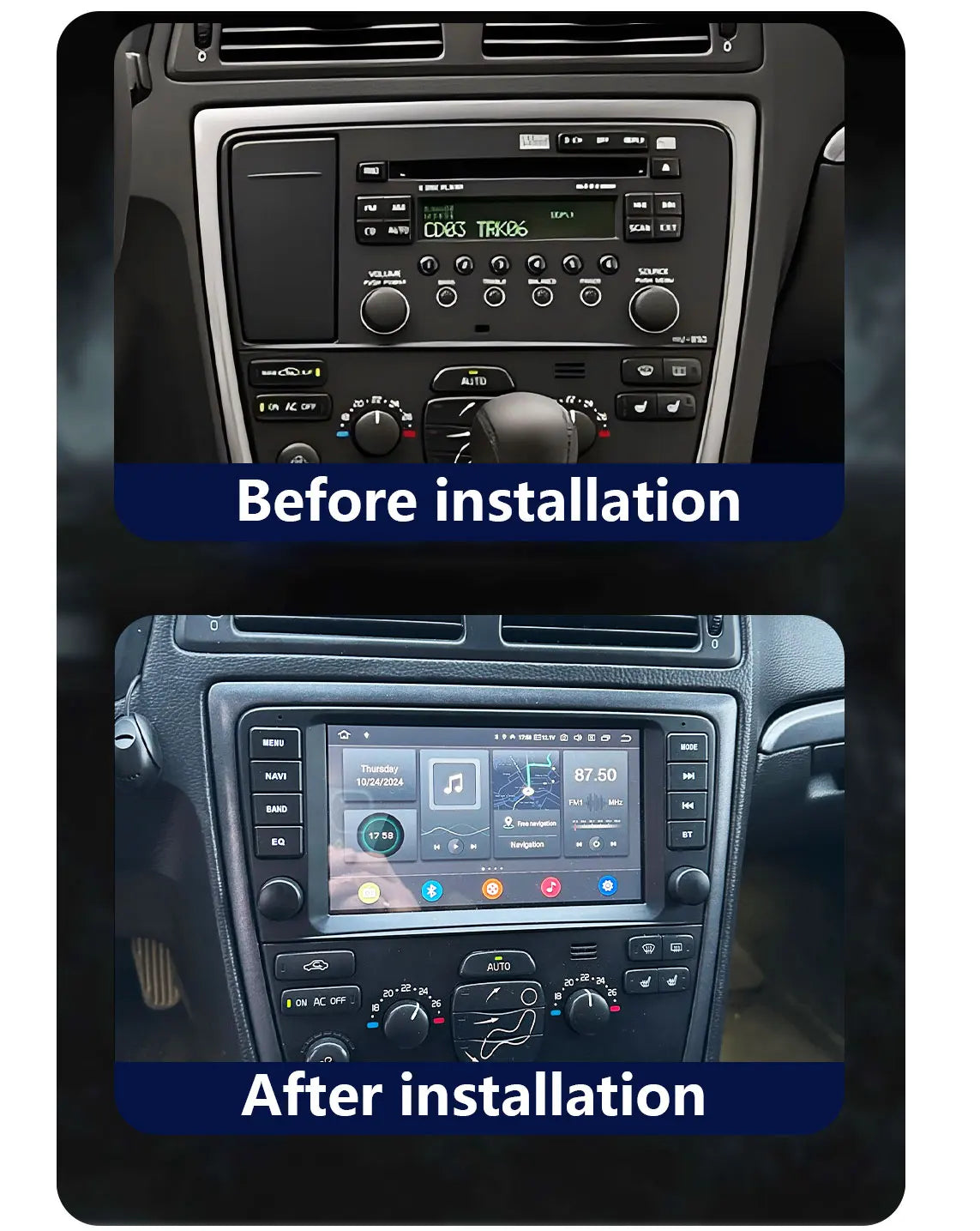 CHSTEK autoradio Carplay Android 13 pour Volvo XC70 V70 S60 S40 V40 2005 2006 2007 2008 2009 Navigation stéréo multimédia WIFI 4G