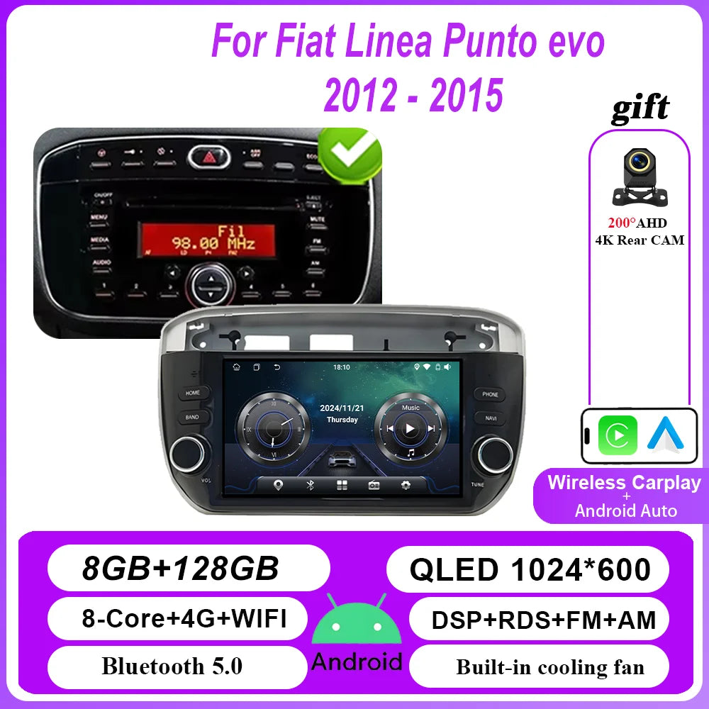 7 ''Android voiture DVD pour Fiat Linea Punto evo 2012 - 2015 Auto GPS Carplay Auto Radio stéréo lecteur multimédia Bluetooth WIFI 4G