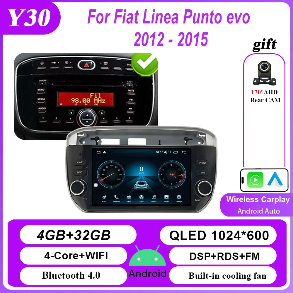 7 ''Android voiture DVD pour Fiat Linea Punto evo 2012 - 2015 Auto GPS Carplay Auto Radio stéréo lecteur multimédia Bluetooth WIFI 4G