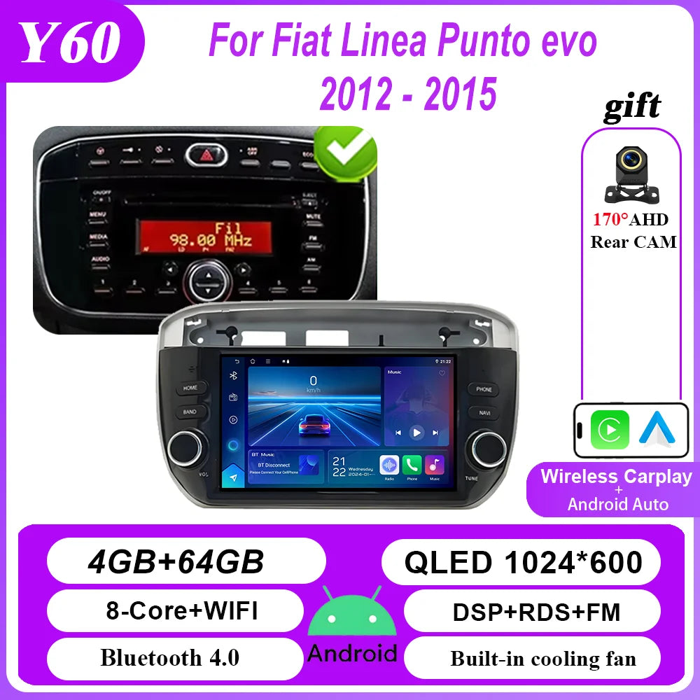 7 ''Android voiture DVD pour Fiat Linea Punto evo 2012 - 2015 Auto GPS Carplay Auto Radio stéréo lecteur multimédia Bluetooth WIFI 4G