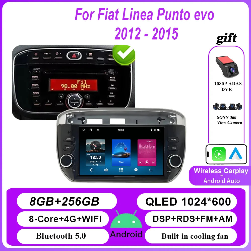 7 ''Android voiture DVD pour Fiat Linea Punto evo 2012 - 2015 Auto GPS Carplay Auto Radio stéréo lecteur multimédia Bluetooth WIFI 4G