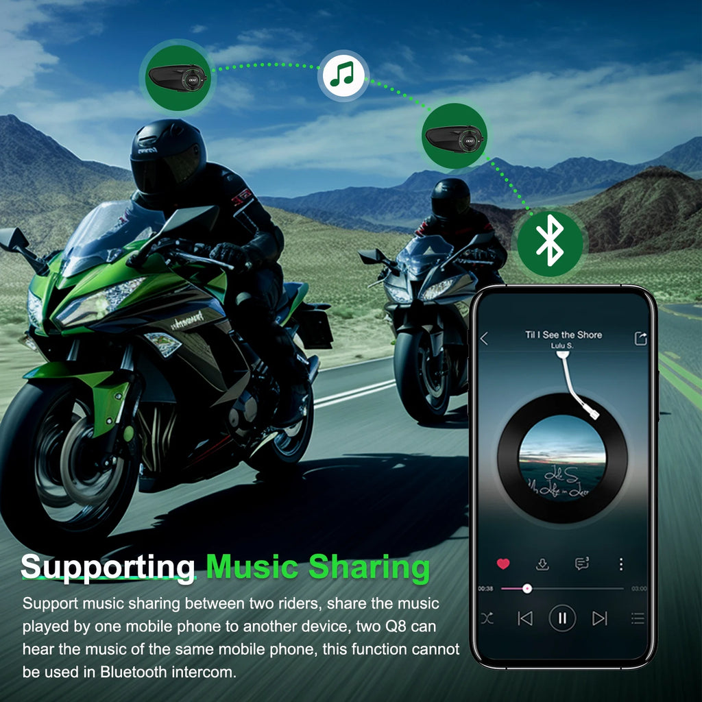 EJEAS Q8 Interphone en maille pour moto avec talkie-walkie à distance EUC Interphone Bluetooth casque pour 6 coureurs avec Bluetooth 5.1