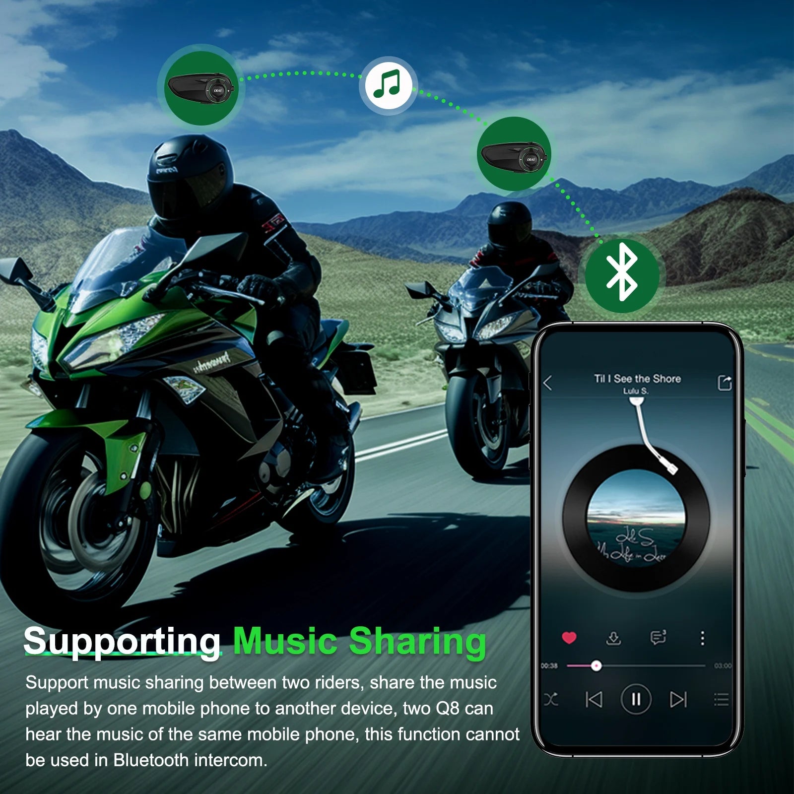 EJEAS Q8 Interphone en maille pour moto avec talkie-walkie à distance EUC Interphone Bluetooth casque pour 6 coureurs avec Bluetooth 5.1