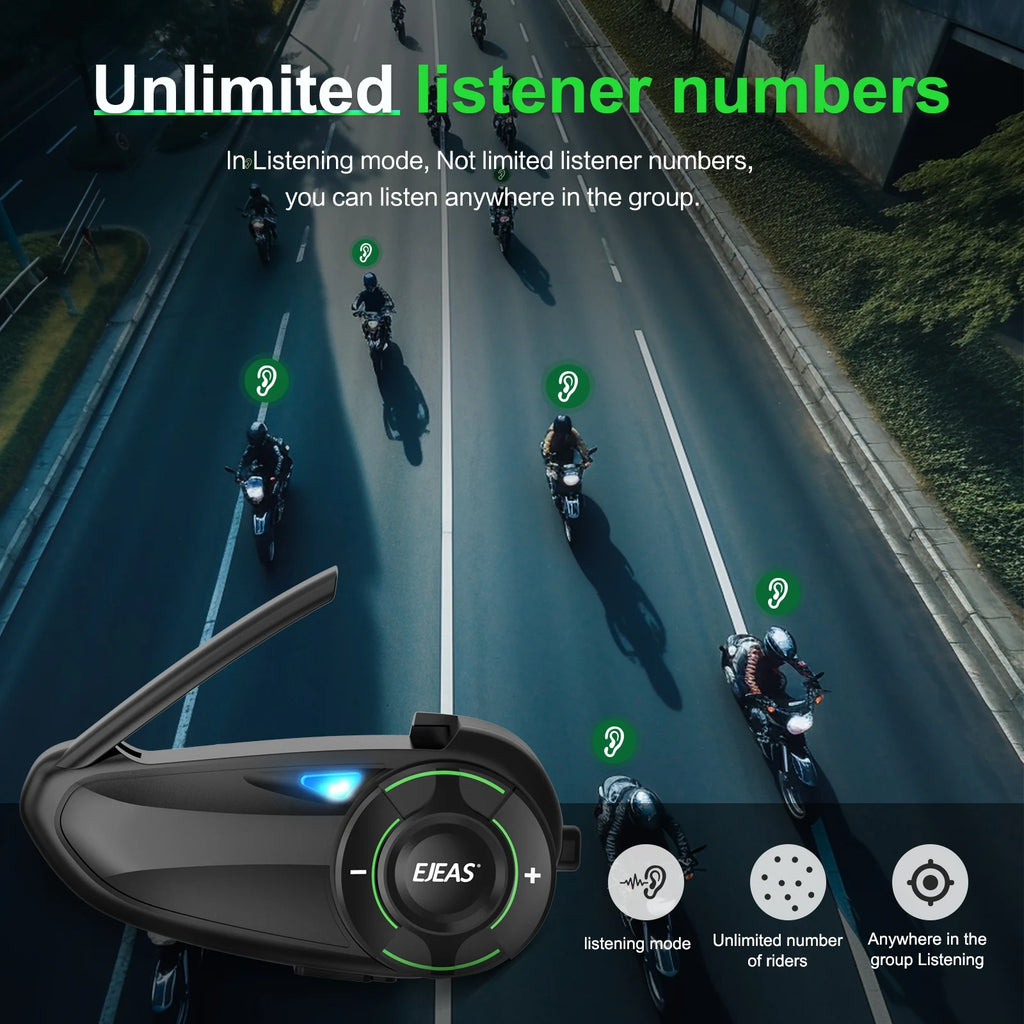 EJEAS Q8 Interphone en maille pour moto avec talkie-walkie à distance EUC Interphone Bluetooth casque pour 6 coureurs avec Bluetooth 5.1