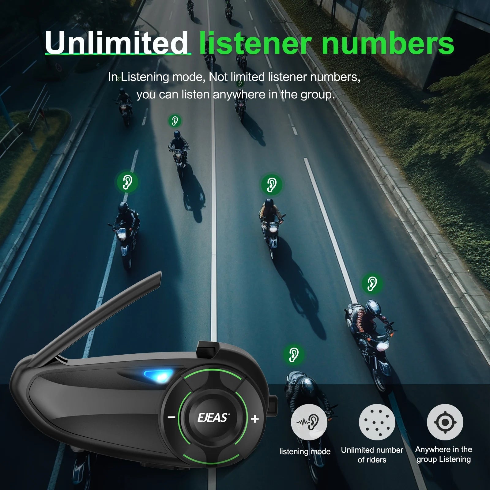 EJEAS Q8 Interphone en maille pour moto avec talkie-walkie à distance EUC Interphone Bluetooth casque pour 6 coureurs avec Bluetooth 5.1