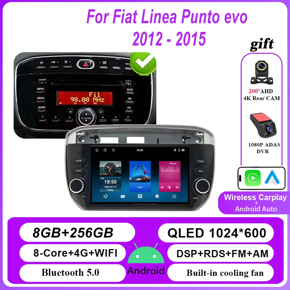 7 ''Android voiture DVD pour Fiat Linea Punto evo 2012 - 2015 Auto GPS Carplay Auto Radio stéréo lecteur multimédia Bluetooth WIFI 4G
