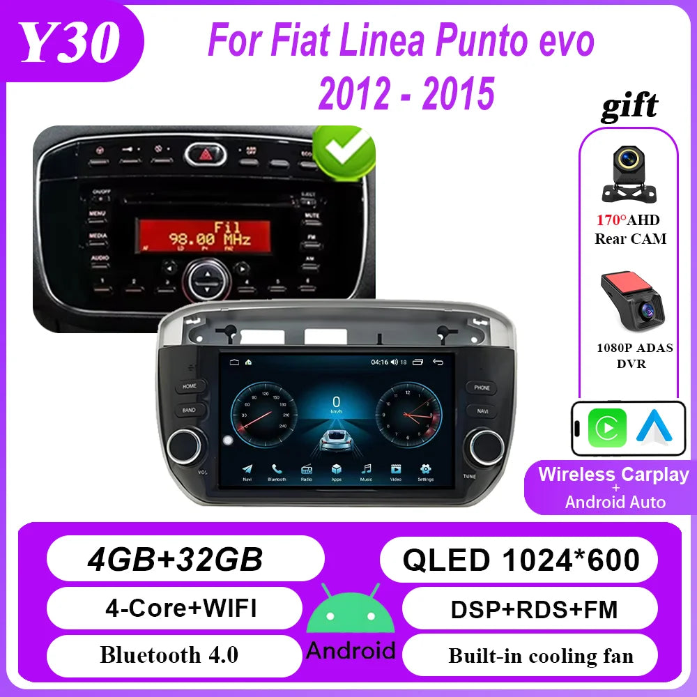 7 ''Android voiture DVD pour Fiat Linea Punto evo 2012 - 2015 Auto GPS Carplay Auto Radio stéréo lecteur multimédia Bluetooth WIFI 4G