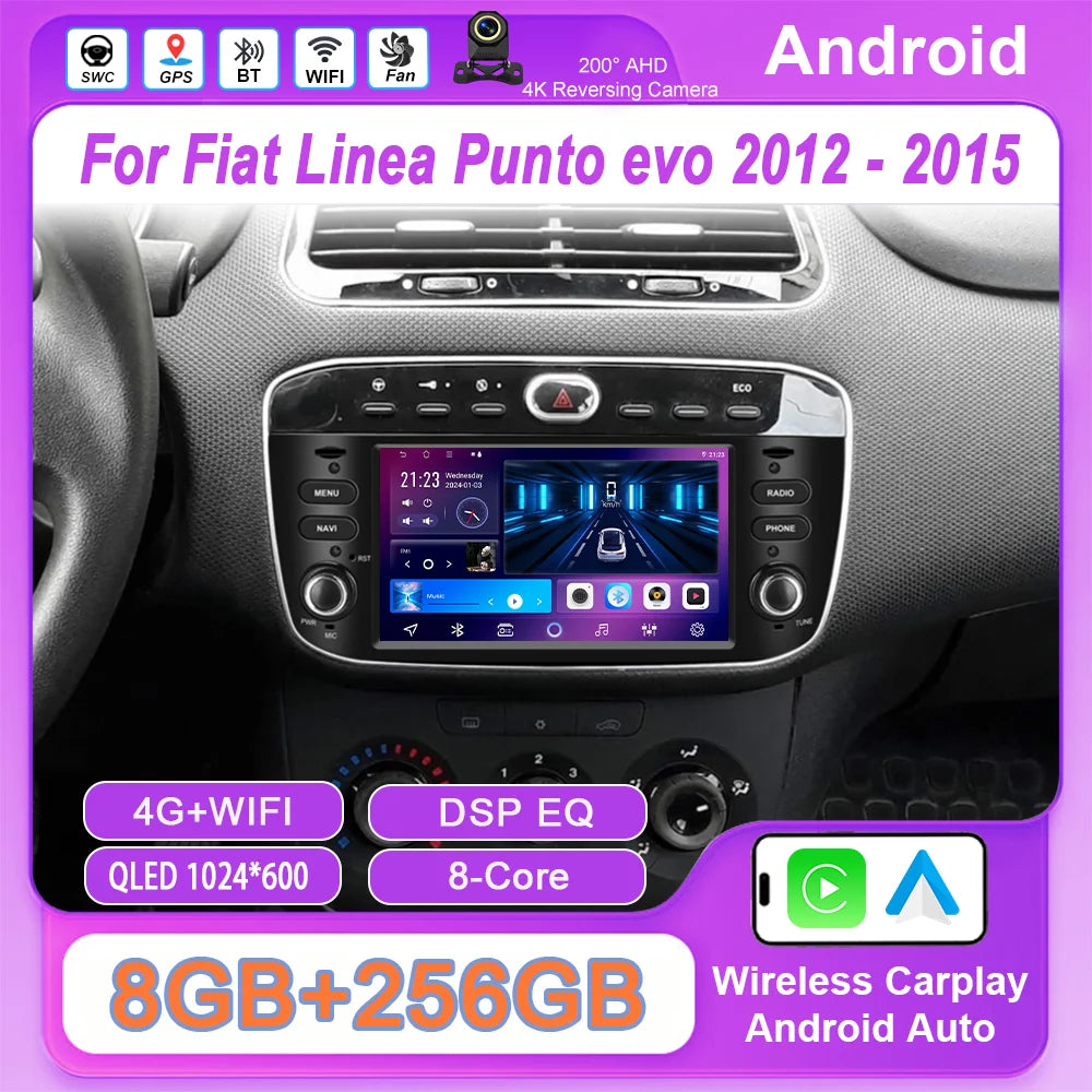 7 ''Android voiture DVD pour Fiat Linea Punto evo 2012 - 2015 Auto GPS Carplay Auto Radio stéréo lecteur multimédia Bluetooth WIFI 4G