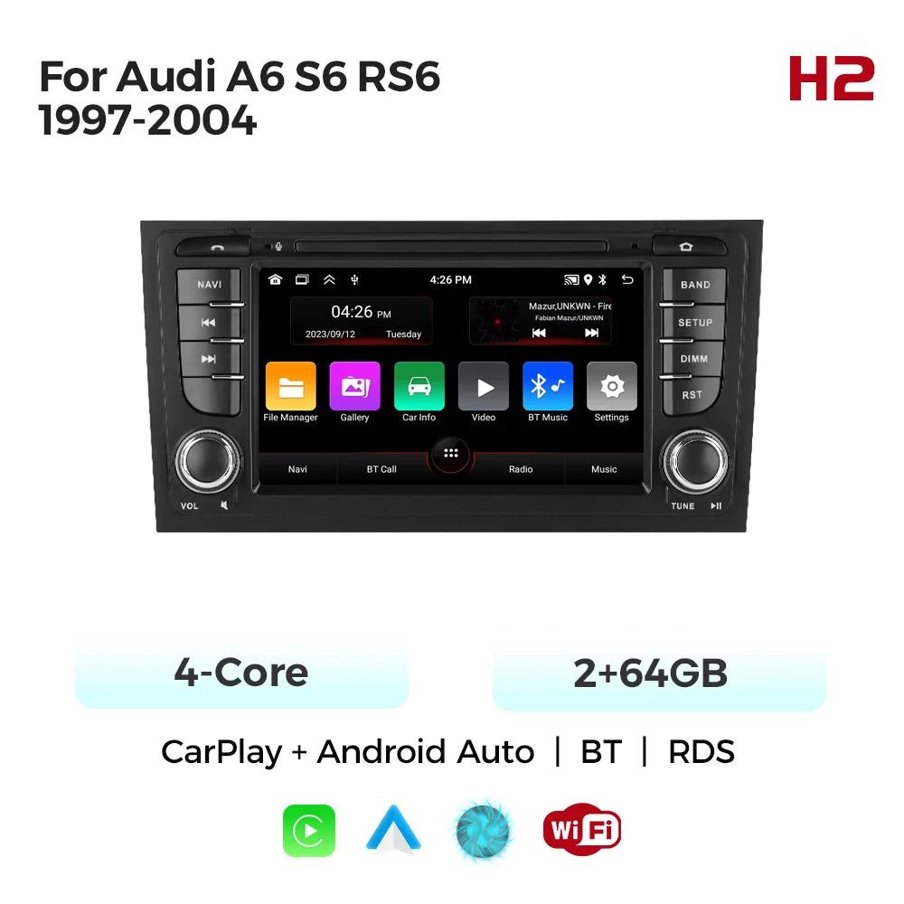 Autoradio Android 15 64G pour Audi A6 S6 RS6 Allroad C5 1997-2004, Carplay, système audio intelligent multimédia central