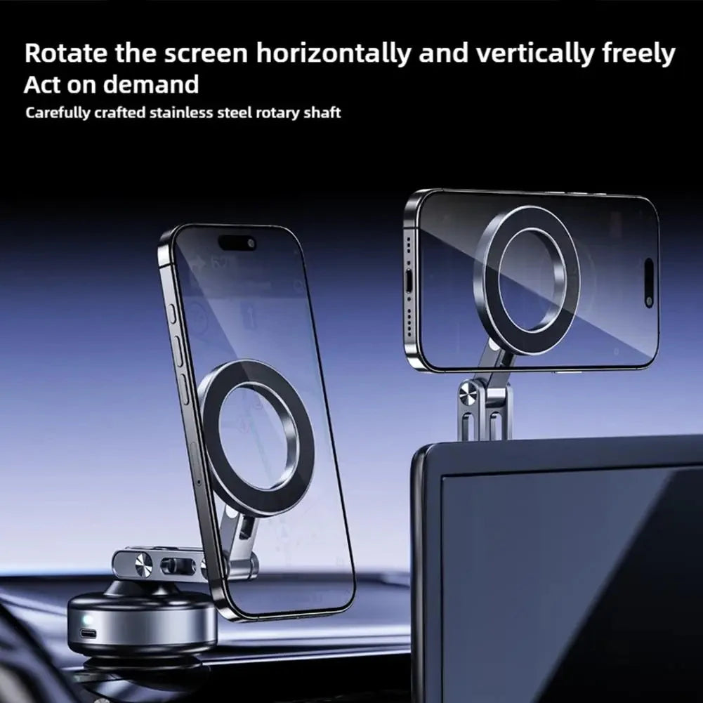 Support de téléphone magnétique pour voiture, ventouse rotative et pliable en alliage d'aluminium, support d'adsorption électrique sous vide, nouveauté 2025